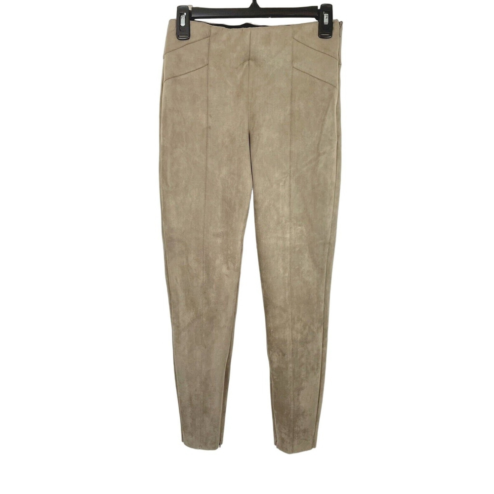 Zara Leggings Women's Sz M Brown Faux Suede Ankle Zip Mid-Rise Stretch Comfort